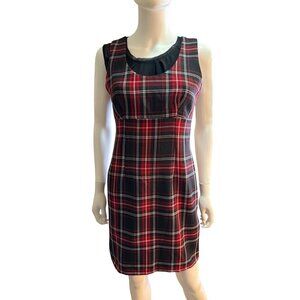 You Red & Black Plaid Sleeveless Dress  Back Zipper Size S Polyester Blend NWT